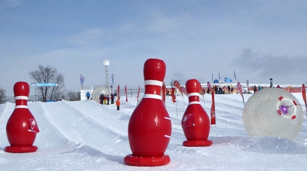 Image of human bowling at the Quebec Winter Carnival