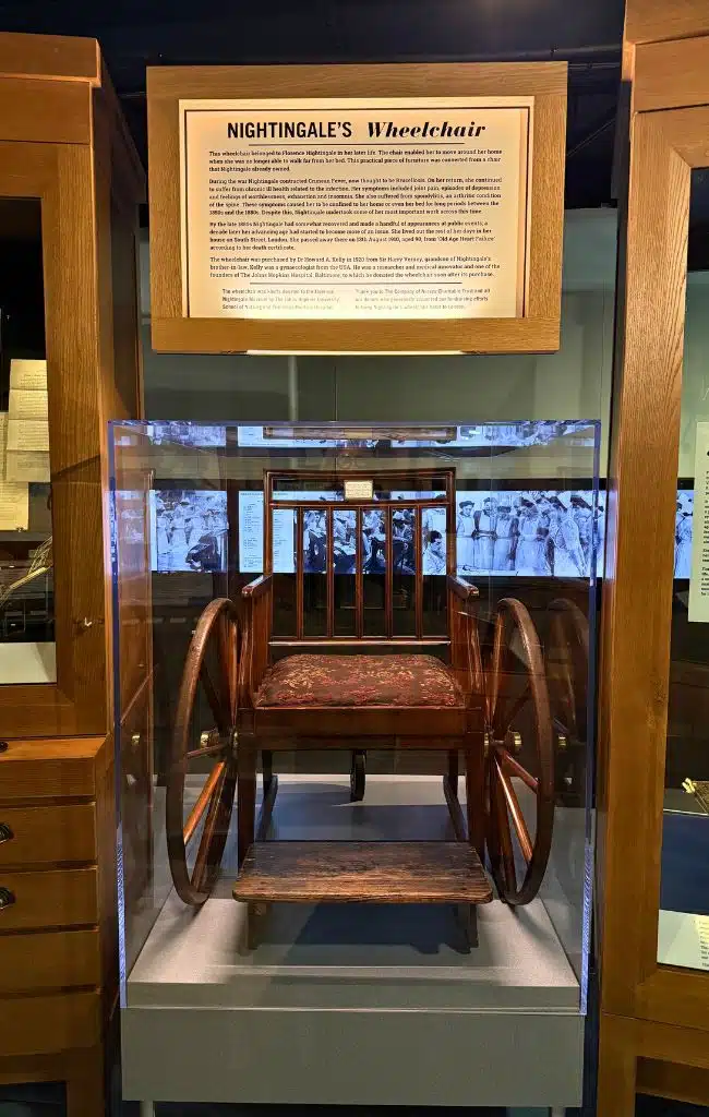 Florence Nightingale's wheelchair on display at The Florence Nightingale Museum, London
