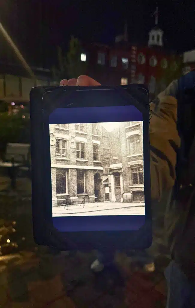 Jack the Ripper Walking Tour. An image of Victorian London shown on Musa's iPad