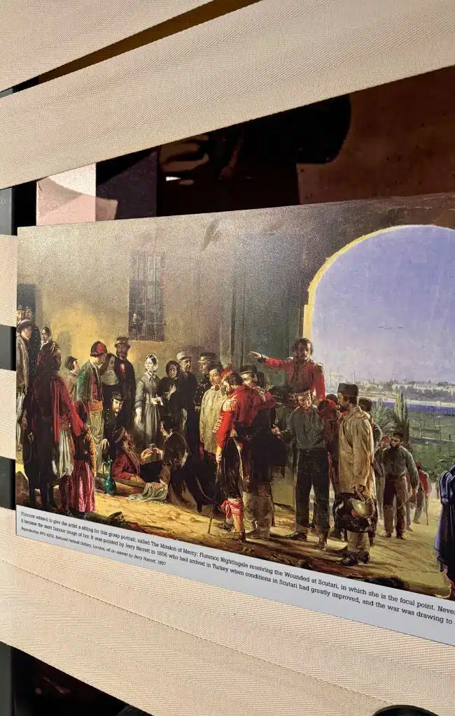 The copy of a painting showing Florence Nightingale as the Lady of the Lamp at The Florence Nightingale Museum, London