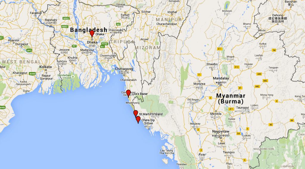 Map: travel itinerary Bangladesh